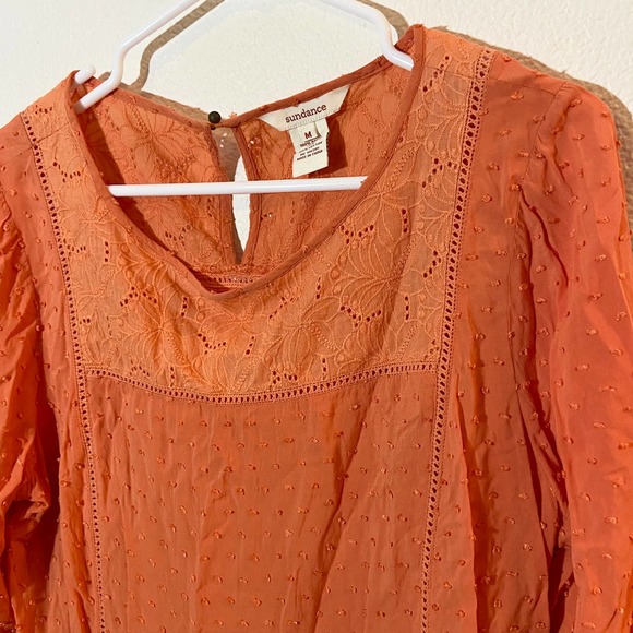 Sundance Susannah Blouse Size Medium Orange Ruffle Swiss Dot Eyelet - Picture 4 of 6